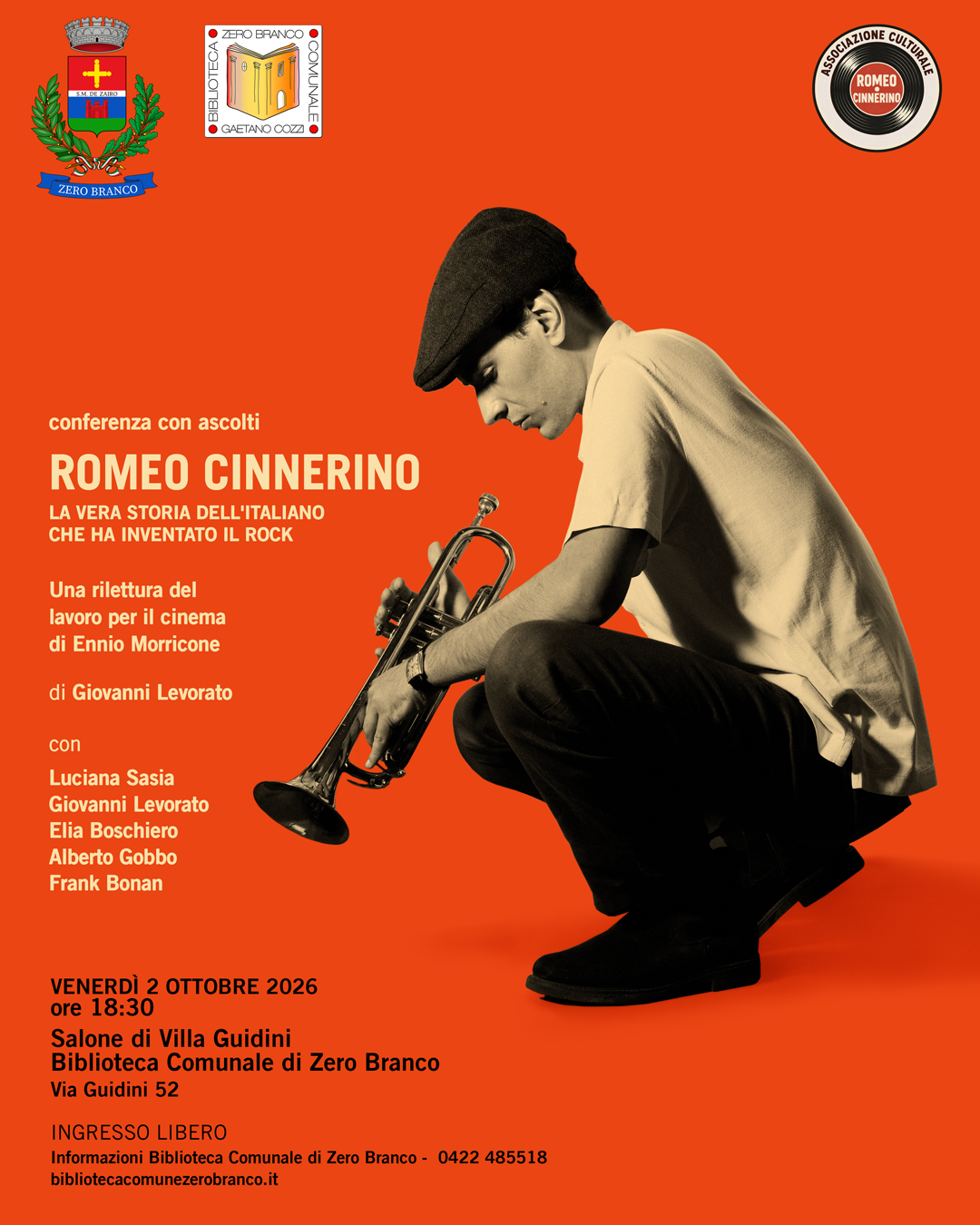Locandina della conferenza con ascolti Romeo Cinnerino, 2 ottobre 2026 a Zero Branco